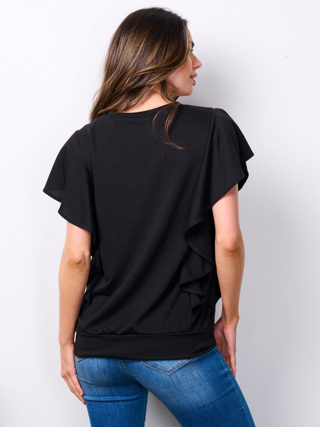 WOMEN'S SHORT SLEEVE RUFFLE DETAILED TOP
