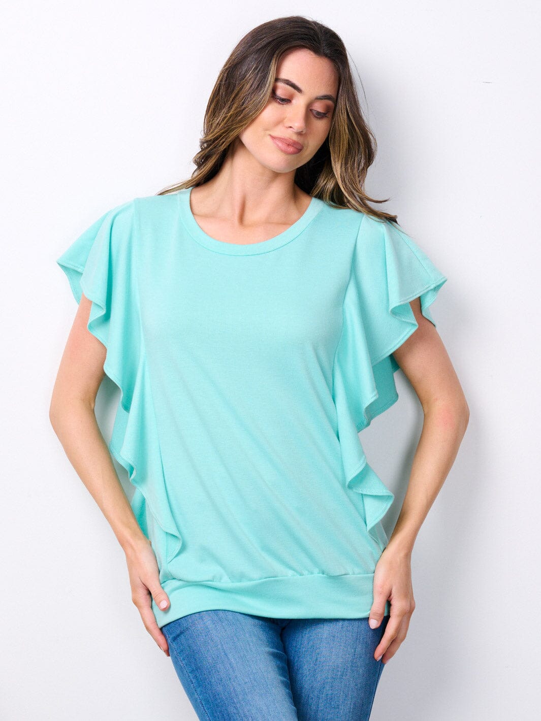 WOMEN'S SHORT SLEEVE RUFFLE DETAILED TOP