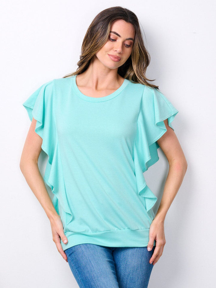 WOMEN'S SHORT SLEEVE RUFFLE DETAILED TOP