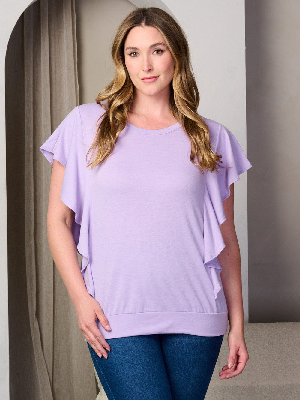 PLUS SIZE SHORT SLEEVE RUFFLE TUNIC TOP