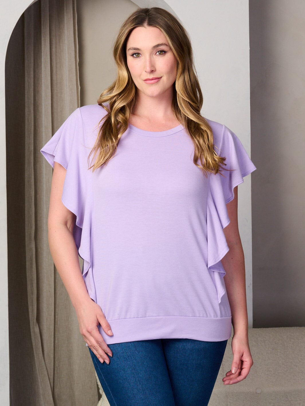 PLUS SIZE SHORT SLEEVE RUFFLE TUNIC TOP