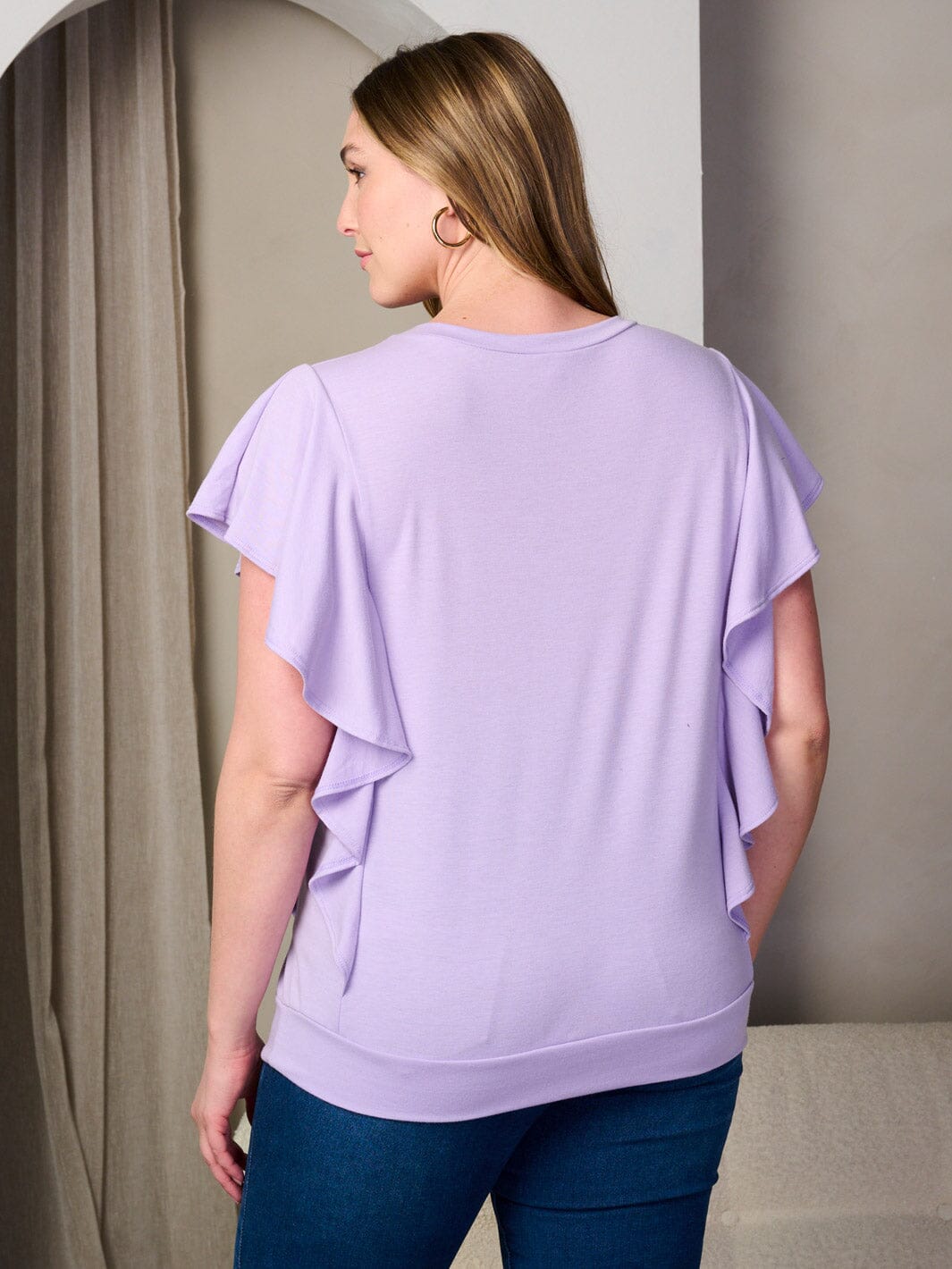 PLUS SIZE SHORT SLEEVE RUFFLE TUNIC TOP