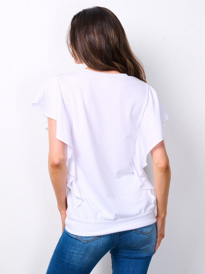 WOMEN'S SHORT SLEEVE RUFFLE DETAILED TOP