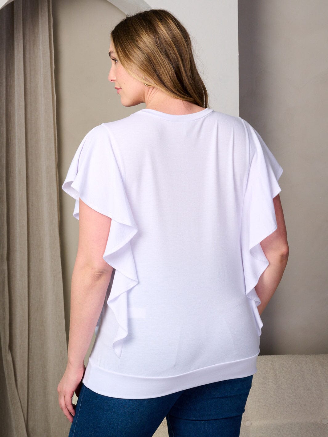 PLUS SIZE SHORT SLEEVE RUFFLE TUNIC TOP