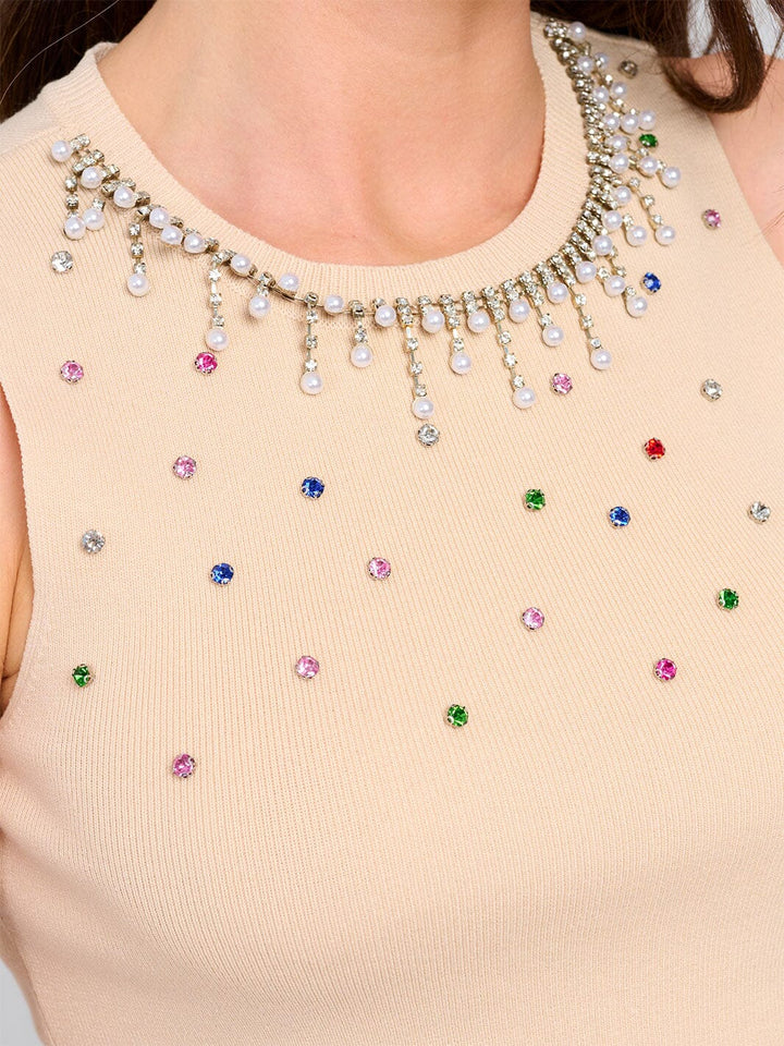 WOMEN'S SLEEVELESS STUDS DETAILED TANK TOP