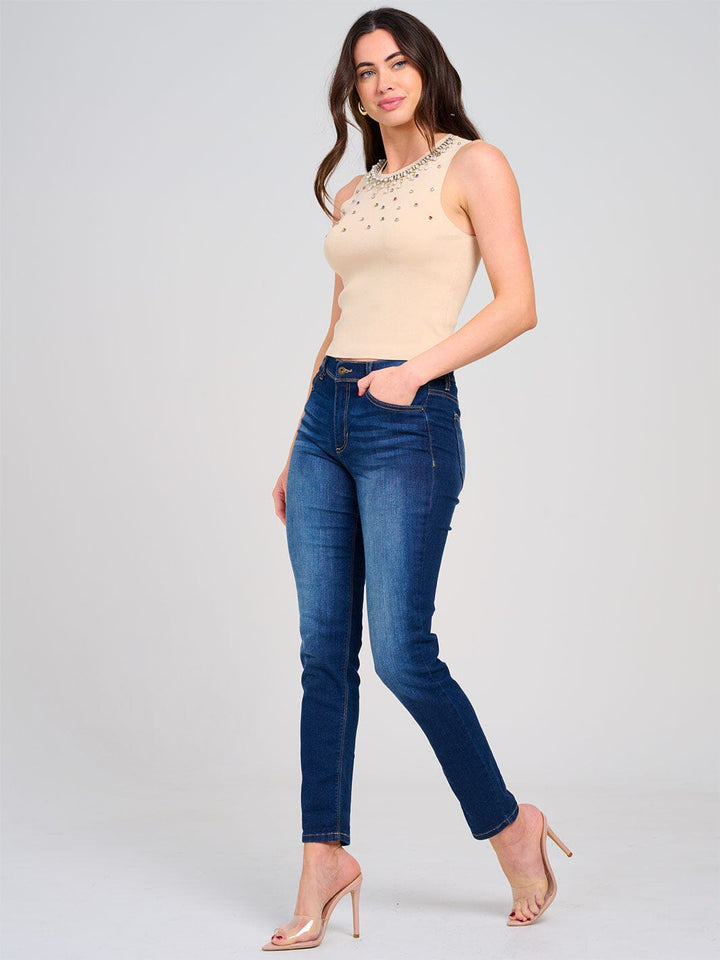 WOMEN'S SLEEVELESS STUDS DETAILED TANK TOP