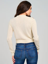 WOMEN'S LONG SLEEVE BUTTON CLOSURE SEQUINS FLORAL SWEATER