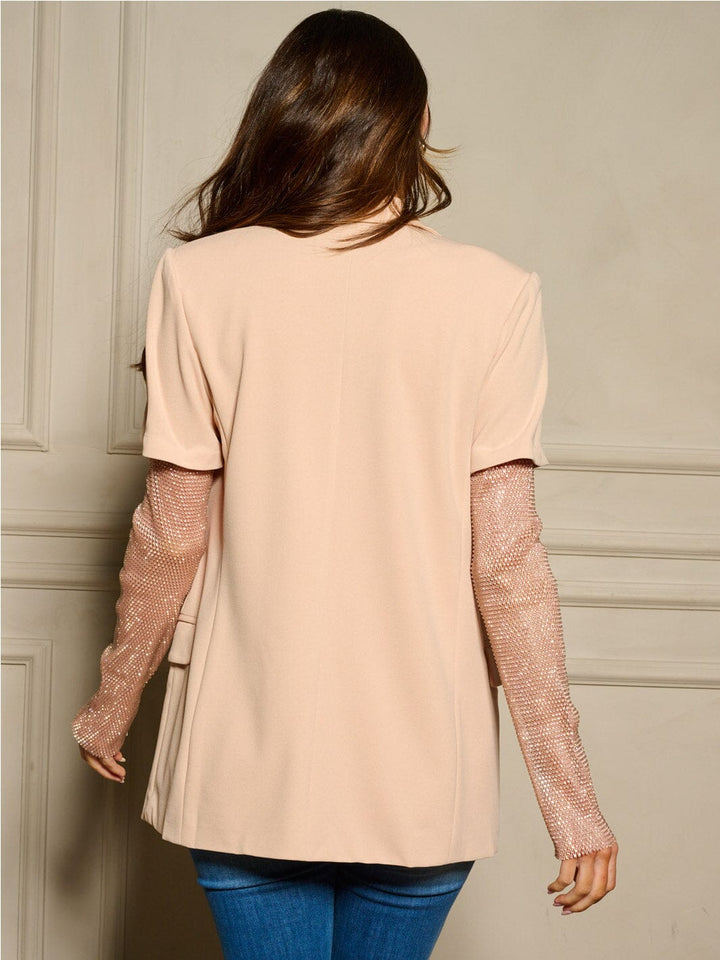 WOMEN'S LONG MESH STUDS SLEEVE OPEN FRONT BLAZER