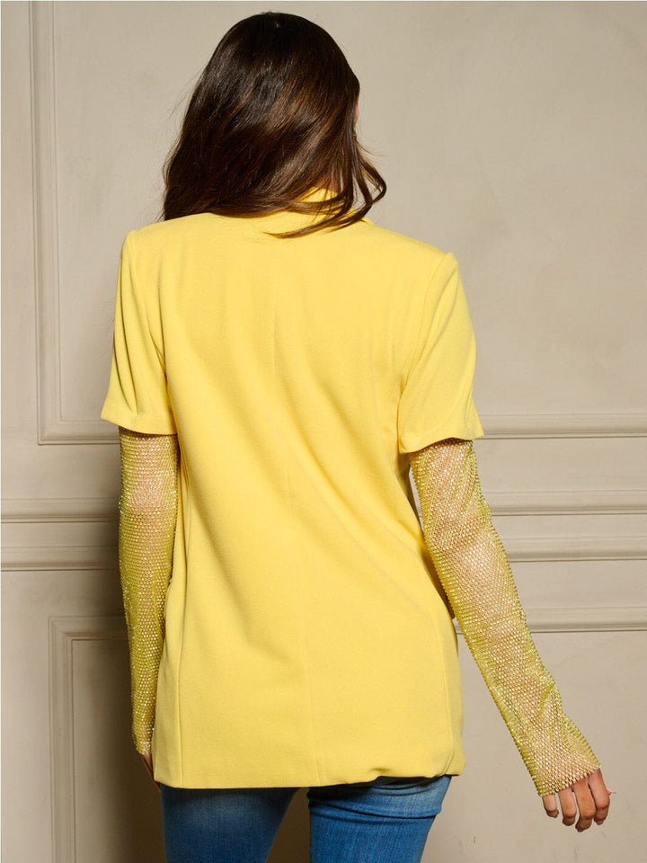 WOMEN'S LONG MESH STUDS SLEEVE OPEN FRONT BLAZER