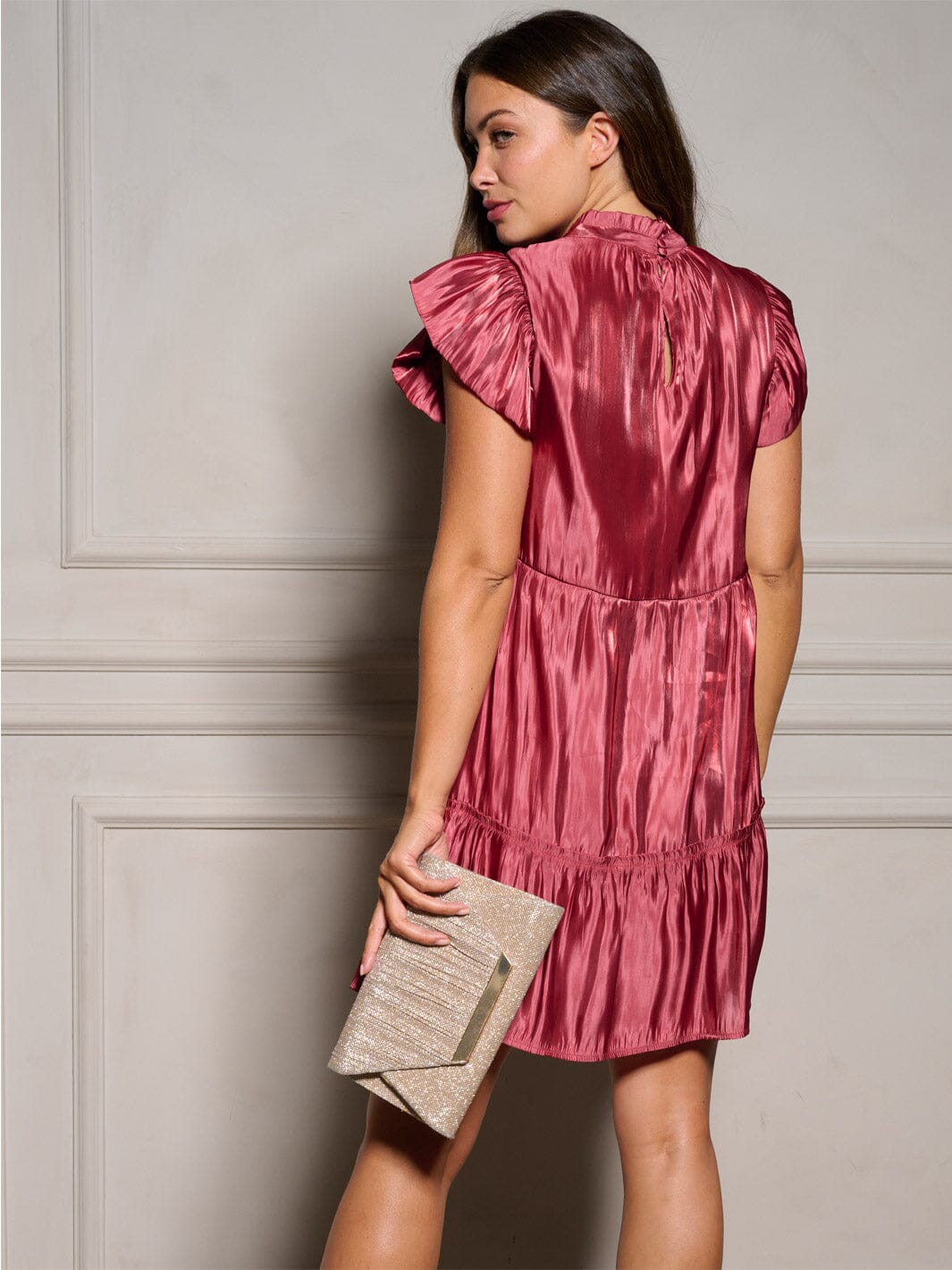 WOMEN'S SHORT SLEEVE MOCK NECK TUNIC MINI DRESS