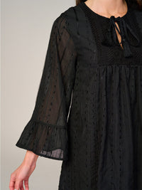 WOMEN'S LONG SLEEVE V-NECK SWISS DETAILED TUNIC MINI DRESS