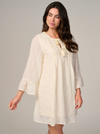 WOMEN'S LONG SLEEVE V-NECK SWISS DETAILED TUNIC MINI DRESS
