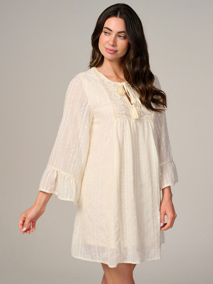 WOMEN'S LONG SLEEVE V-NECK SWISS DETAILED TUNIC MINI DRESS