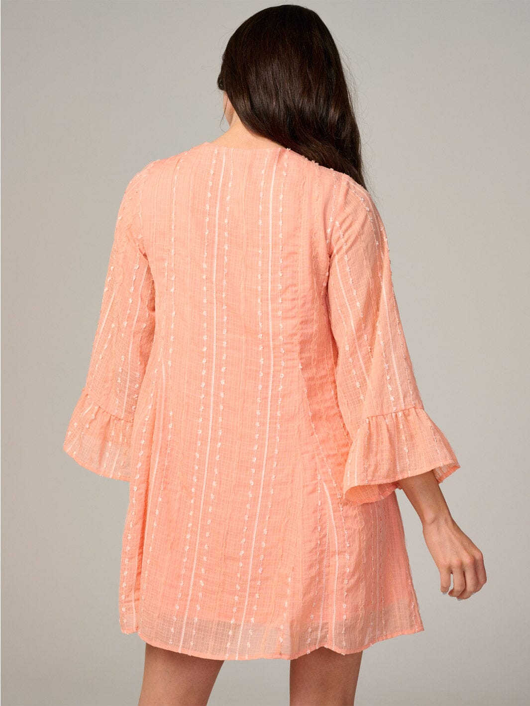 WOMEN'S LONG SLEEVE V-NECK SWISS DETAILED TUNIC MINI DRESS