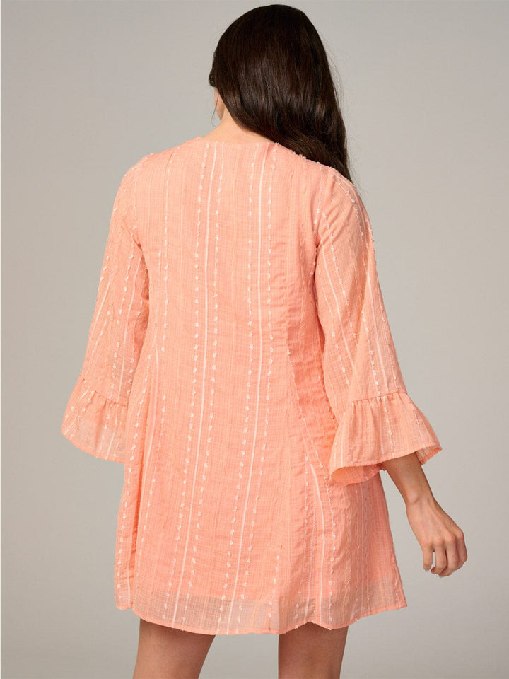 WOMEN'S LONG SLEEVE V-NECK SWISS DETAILED TUNIC MINI DRESS