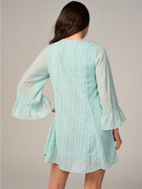 WOMEN'S LONG SLEEVE V-NECK SWISS DETAILED TUNIC MINI DRESS