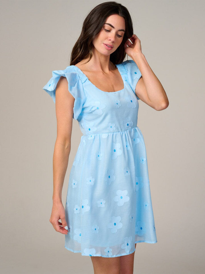 WOMEN'S SHORT RUFFLE SLEEVE DETAILED FLORAL MINI DRESS