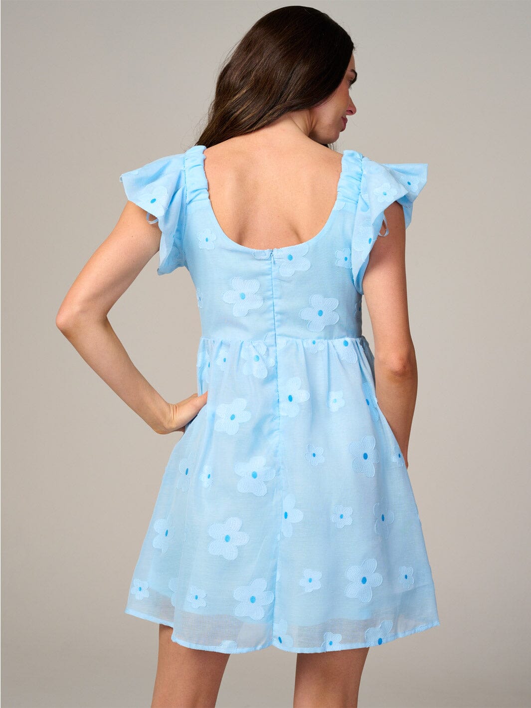 WOMEN'S SHORT RUFFLE SLEEVE DETAILED FLORAL MINI DRESS