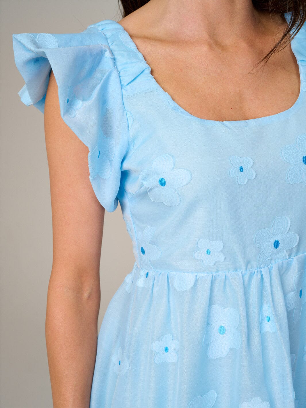 WOMEN'S SHORT RUFFLE SLEEVE DETAILED FLORAL MINI DRESS