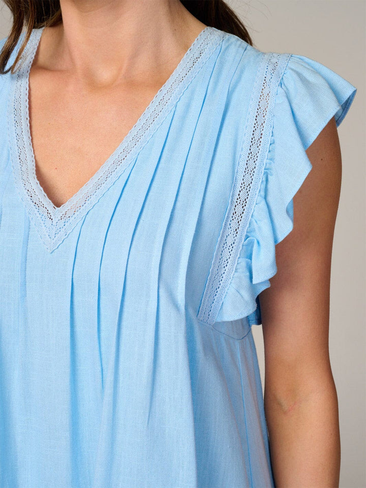 WOMEN'S RUFFLE SLEEVE V-NECK TIERED TUNIC MINI DRESS