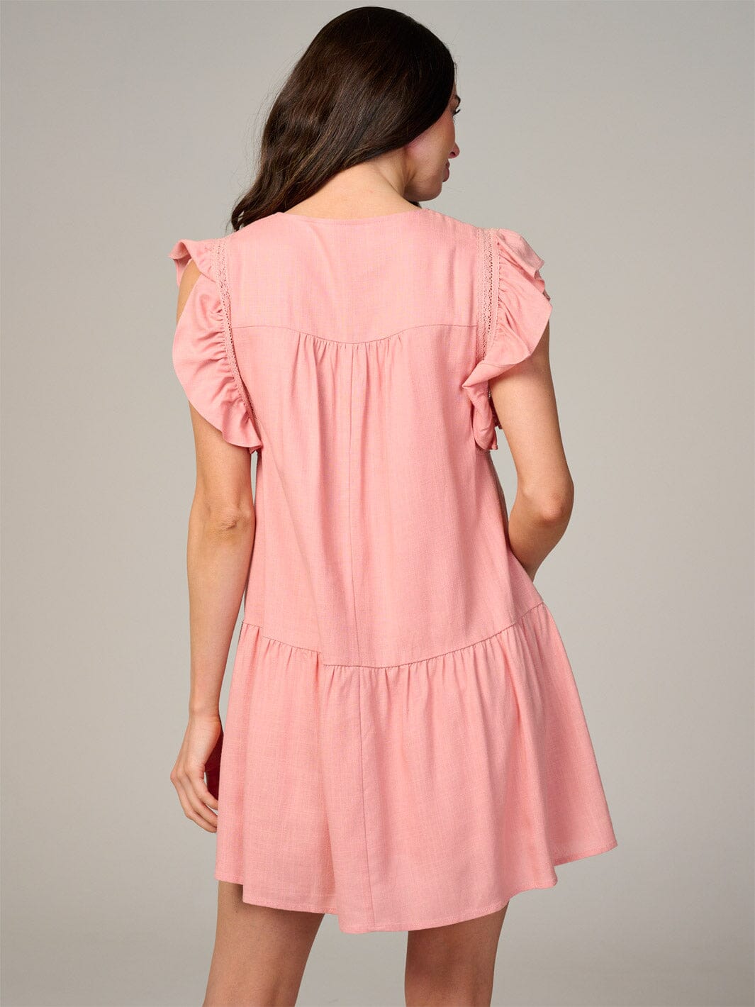 WOMEN'S RUFFLE SLEEVE V-NECK TIERED TUNIC MINI DRESS