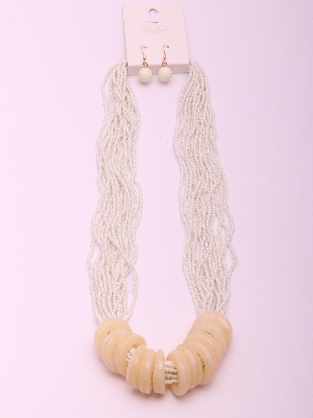 WOMEN'S WHITE BEADS EARRINGS & NECKLACE SET