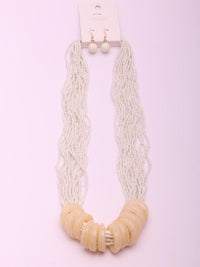 WOMEN'S WHITE BEADS EARRINGS & NECKLACE SET