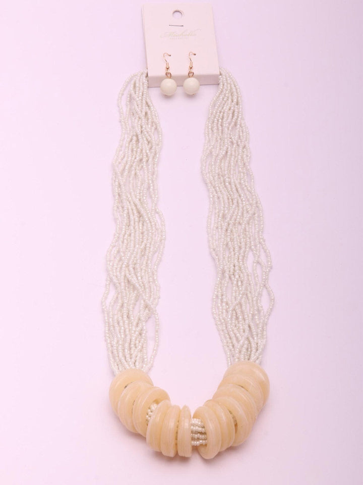 WOMEN'S WHITE BEADS EARRINGS & NECKLACE SET