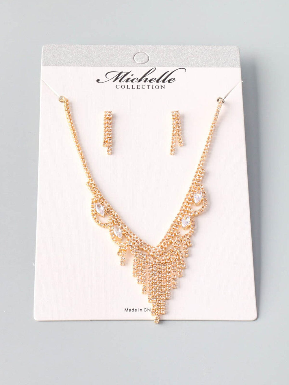 WOMEN'S GOLD STONE FANCY EARRINGS & NECKLACE SET