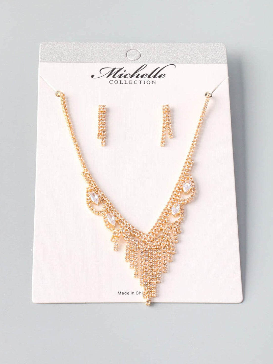 WOMEN'S GOLD STONE FANCY EARRINGS & NECKLACE SET