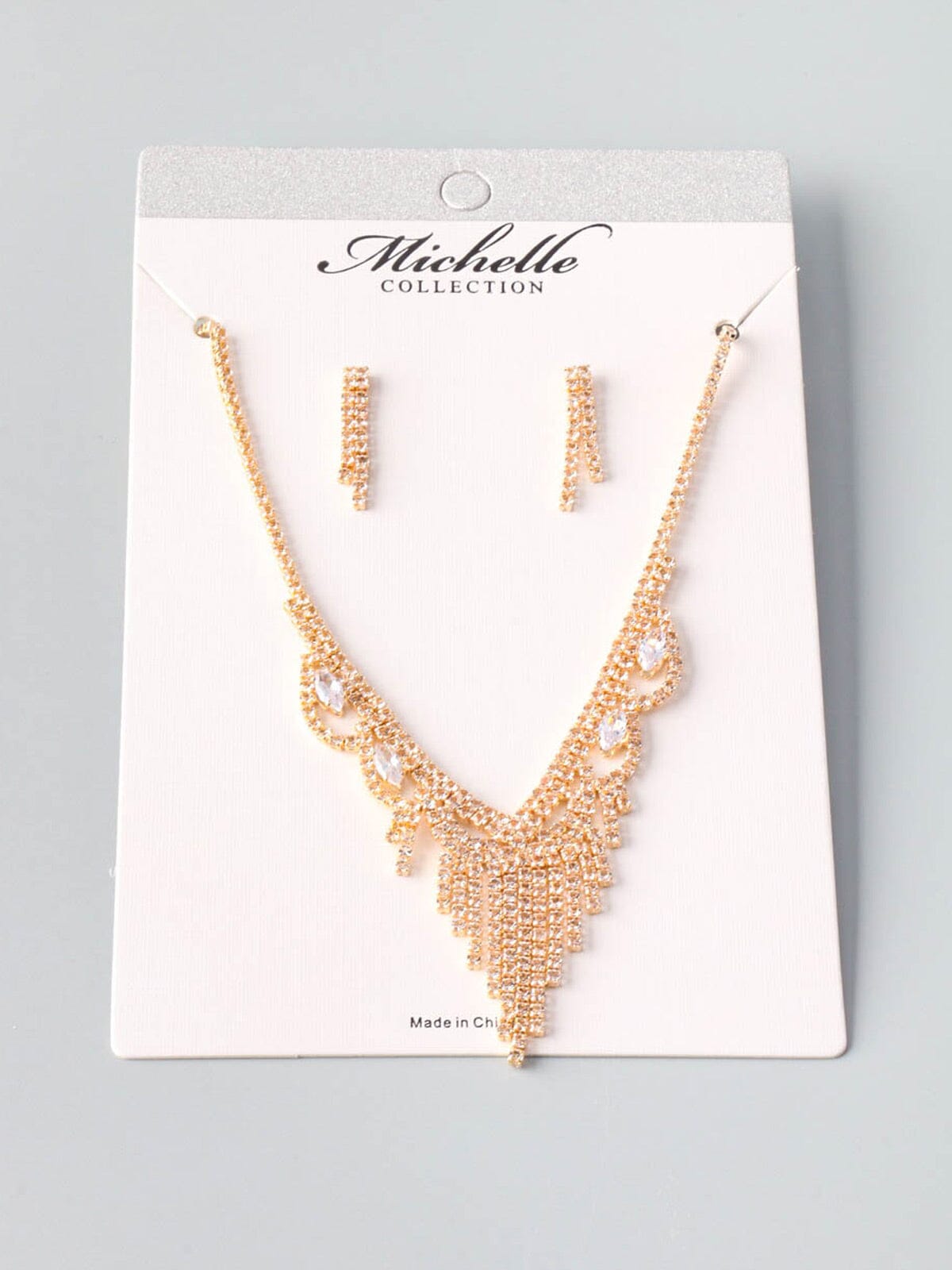 WOMEN'S GOLD STONE FANCY EARRINGS & NECKLACE SET