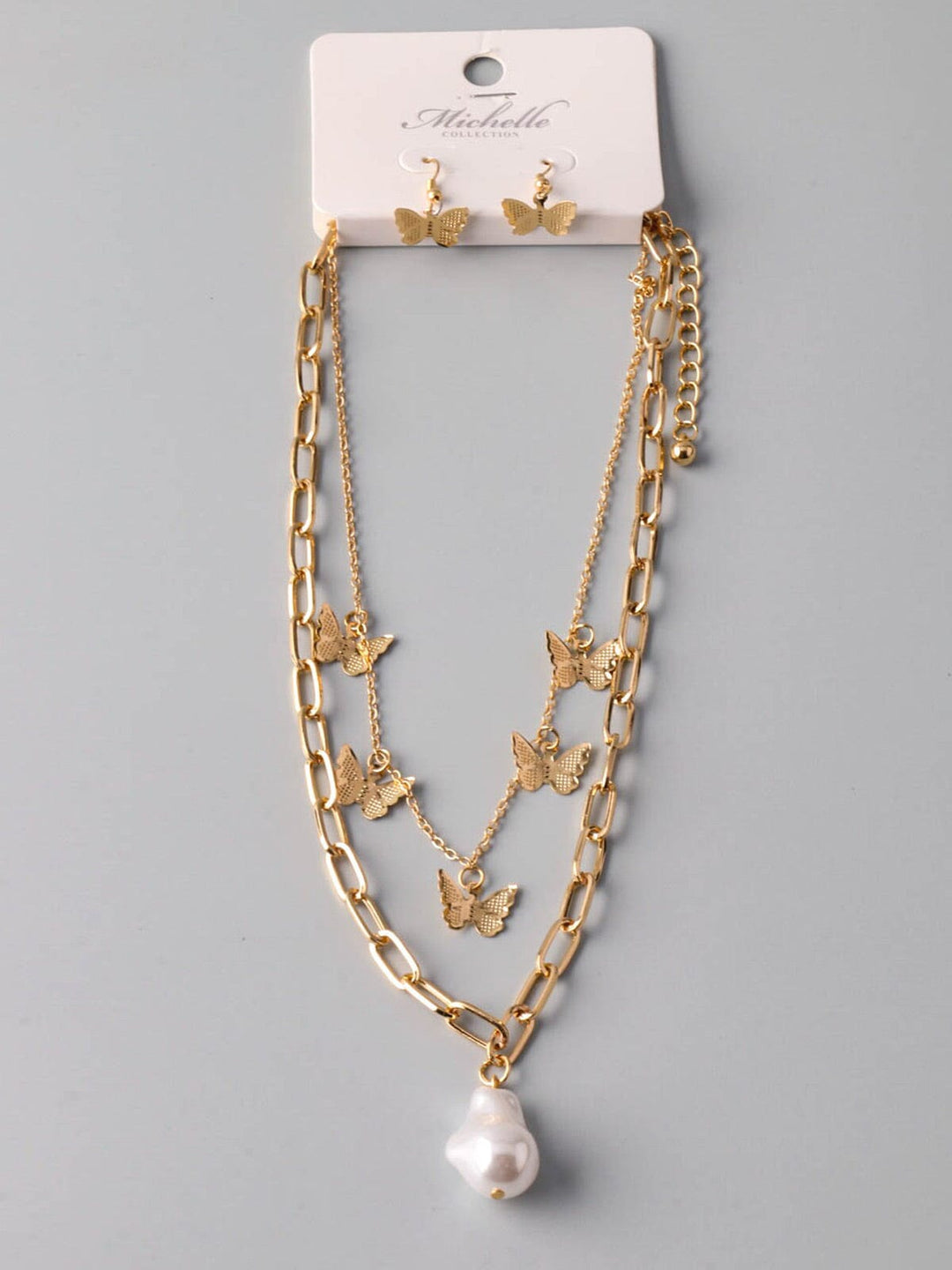 WOMEN'S GOLD BUTTERFLY EARRINGS & NECKLACE SET