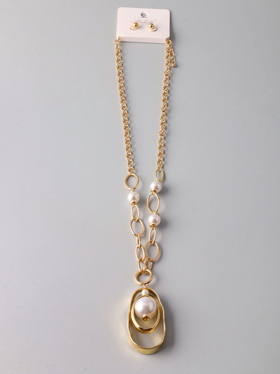 WOMEN'S GOLD PEARL EARRINGS & NECKLACE SET