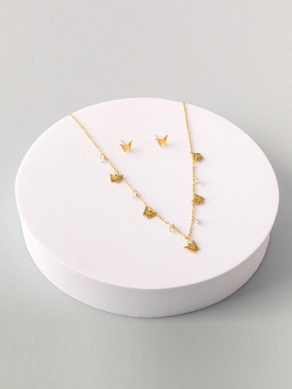 FASHION STAINLESS STEEL BUTTERFLY EARRINGS & NECKLACE SET