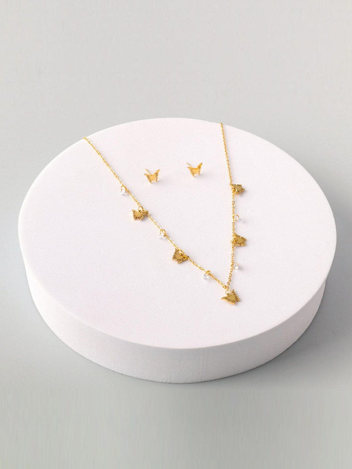 FASHION STAINLESS STEEL BUTTERFLY EARRINGS & NECKLACE SET