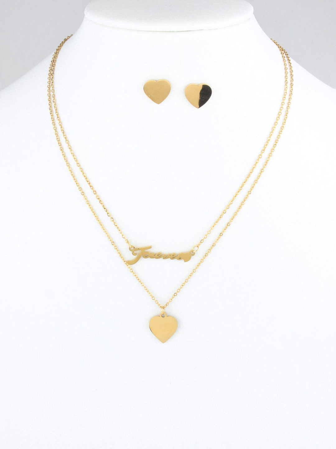 WOMEN'S GOLD FOREVER HEART EARRINGS & NECKLACE SET