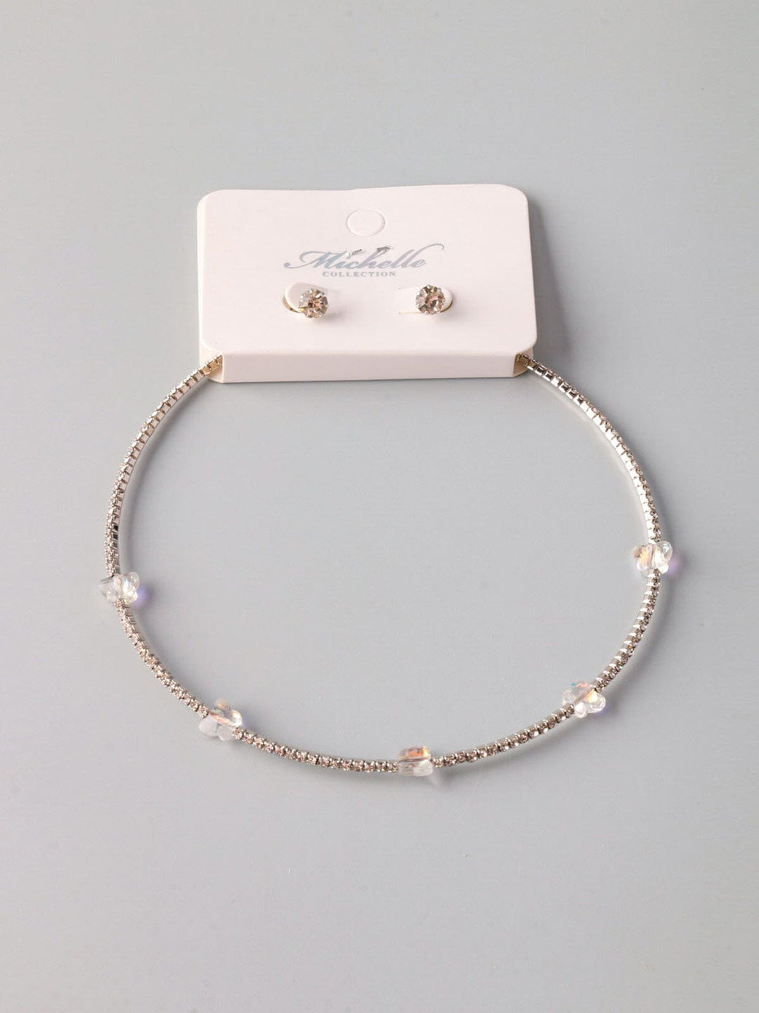 WOMEN'S SILVER STONE EARRINGS & NECKLACE SET