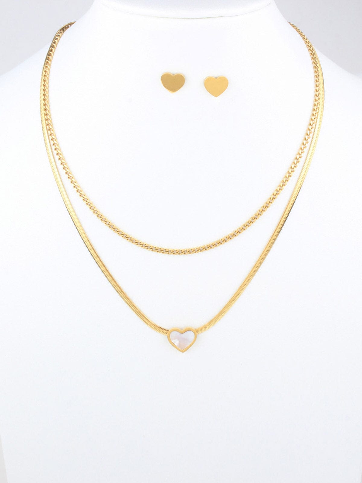 WOMEN'S GOLD HEART EARRINGS & NECKLACE SET
