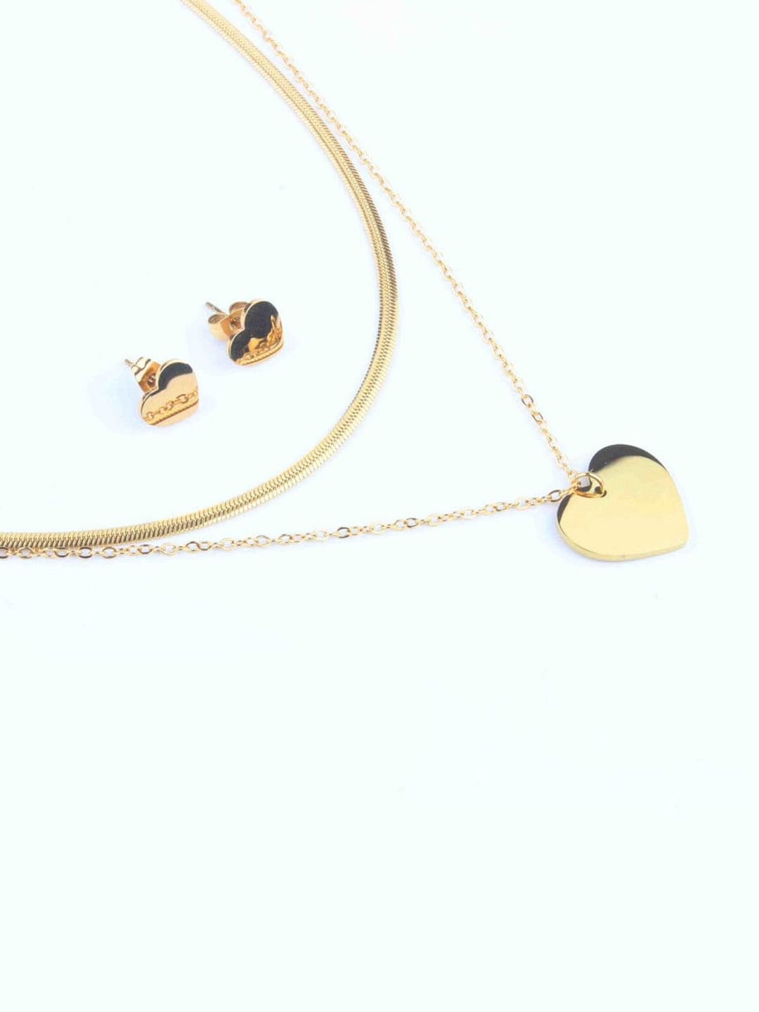 WOMEN'S GOLD HEART EARRINGS & NECKLACE SET