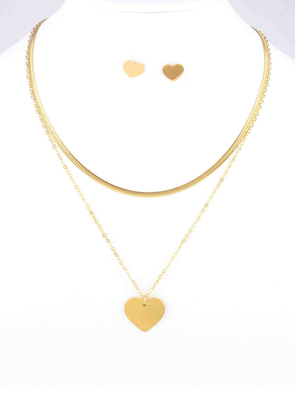 WOMEN'S GOLD HEART EARRINGS & NECKLACE SET