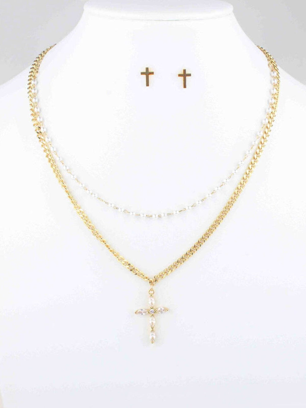 WOMEN'S GOLD CROSS EARRINGS & NECKLACE SET
