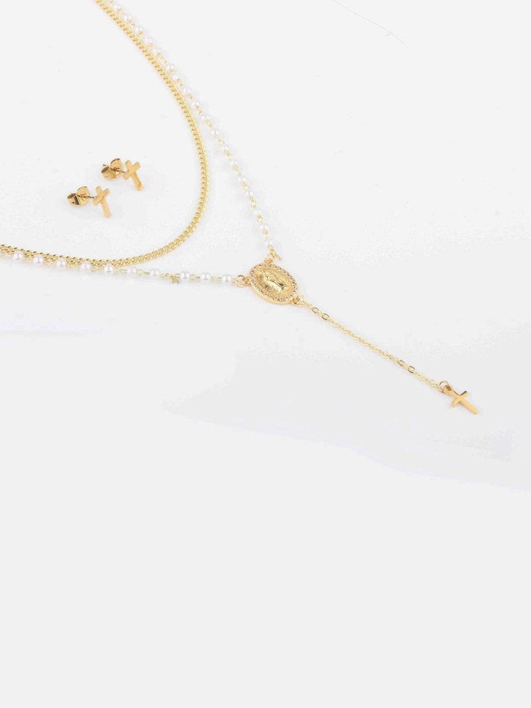 WOMEN'S GOLD RELIGIOUS EARRINGS & NECKLACE SET