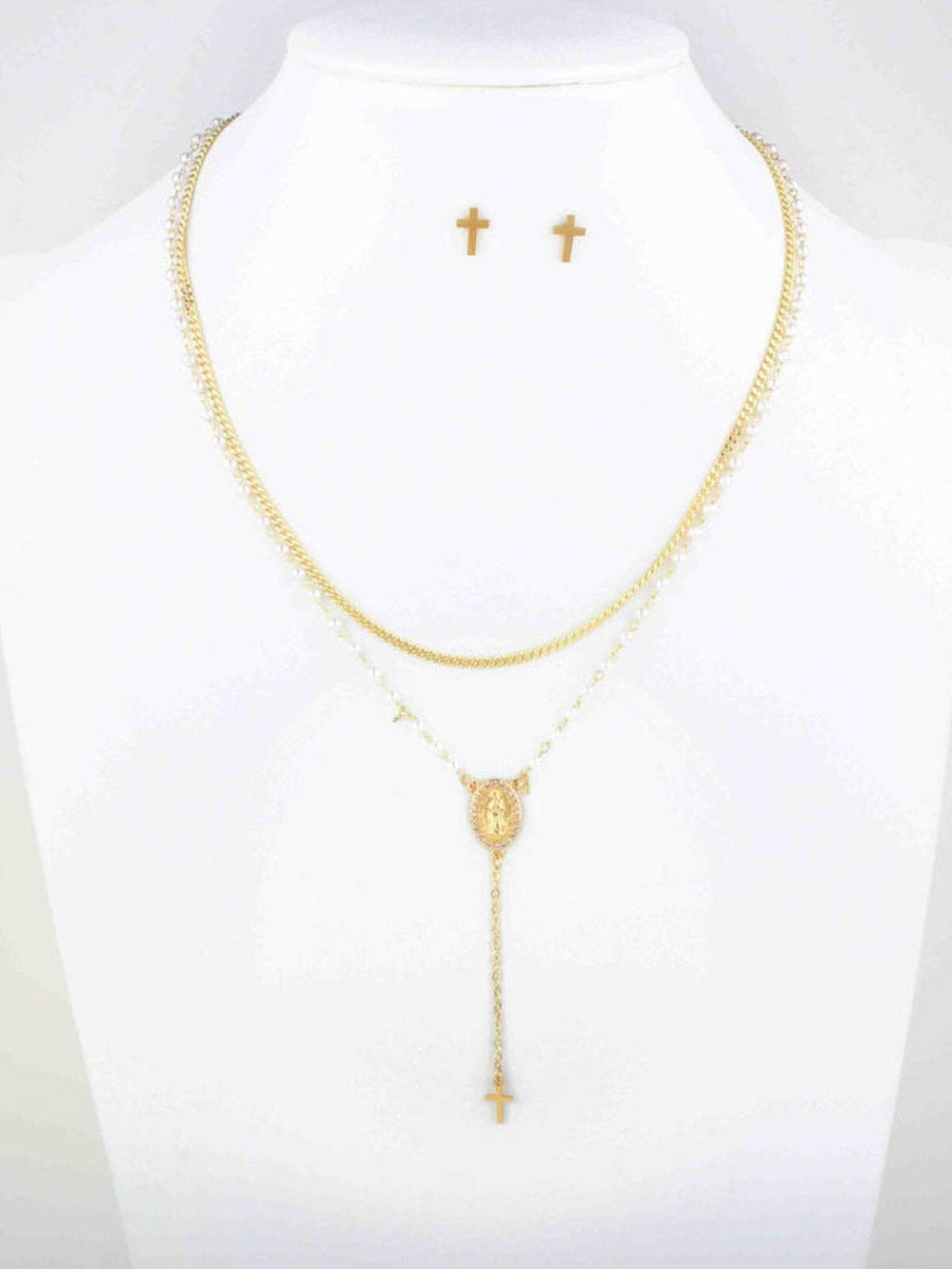 WOMEN'S GOLD RELIGIOUS EARRINGS & NECKLACE SET