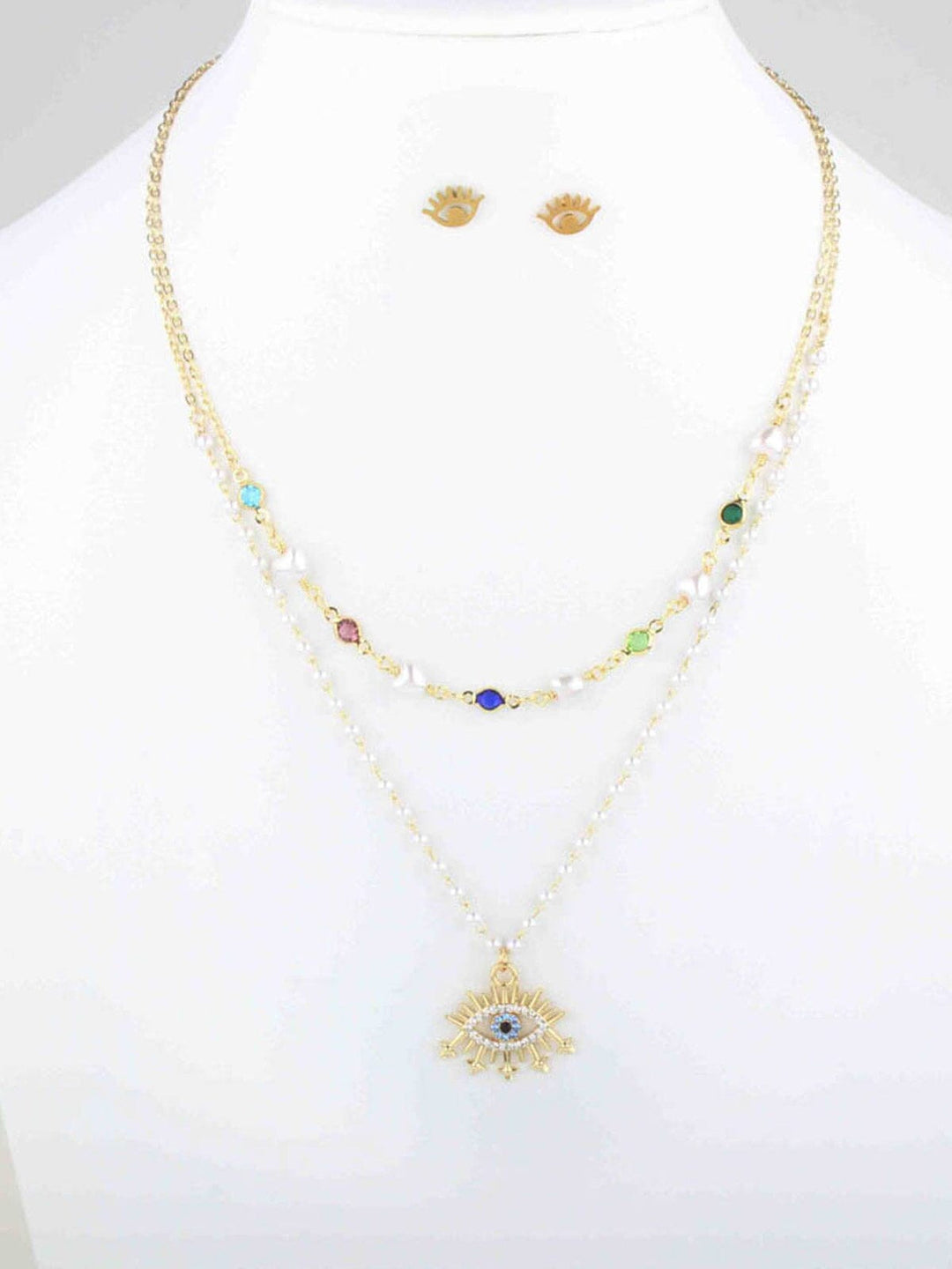 WOMEN'S GOLD EVIL EYE EARRINGS & NECKLACE SET