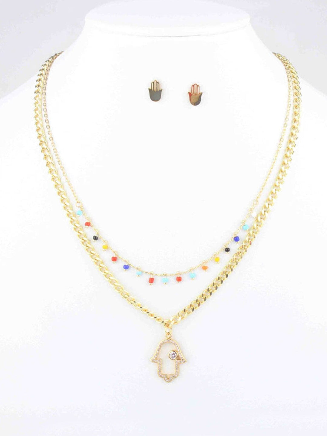 WOMEN'S GOLD HAMSA EARRINGS & NECKLACE SET