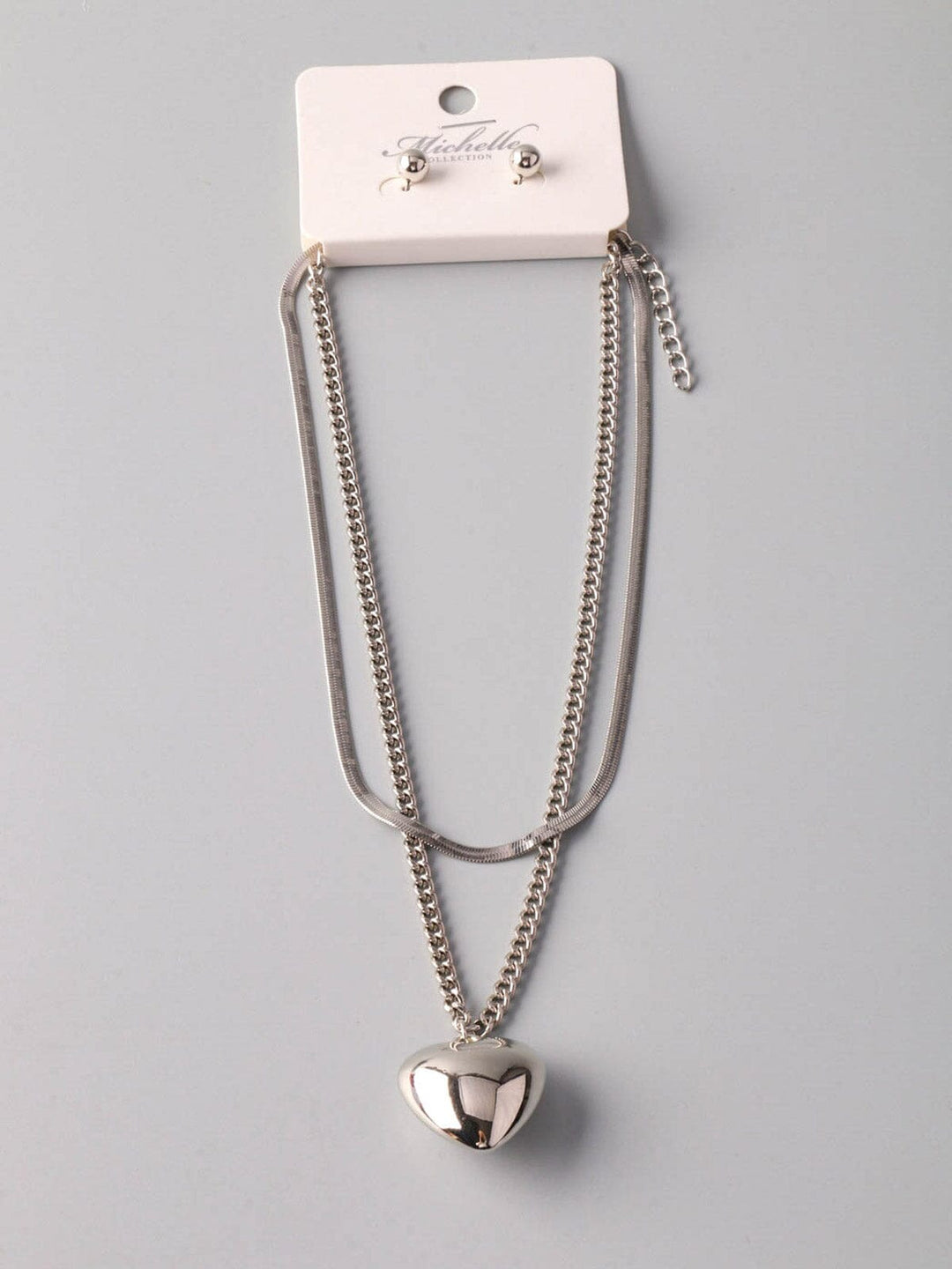 WOMEN'S SILVER PEARL & HEART EARRINGS & NECKLACE SET