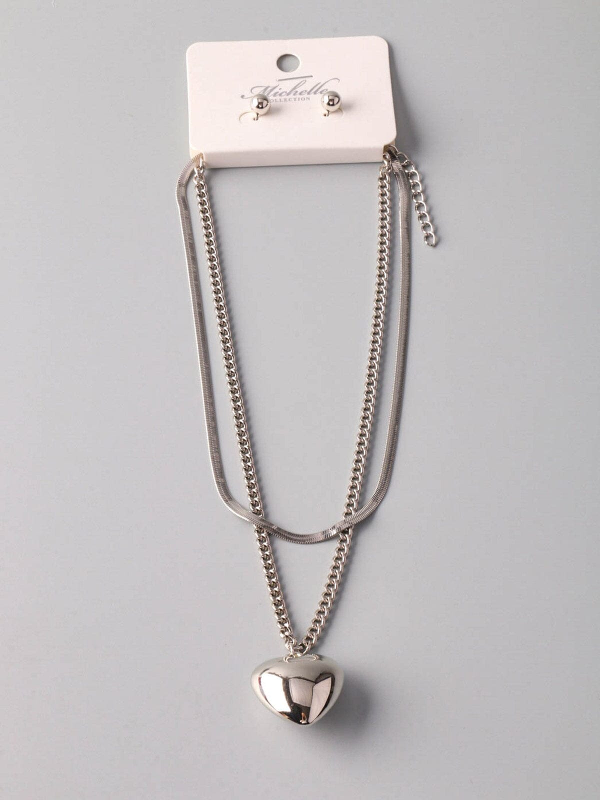 WOMEN'S SILVER PEARL & HEART EARRINGS & NECKLACE SET
