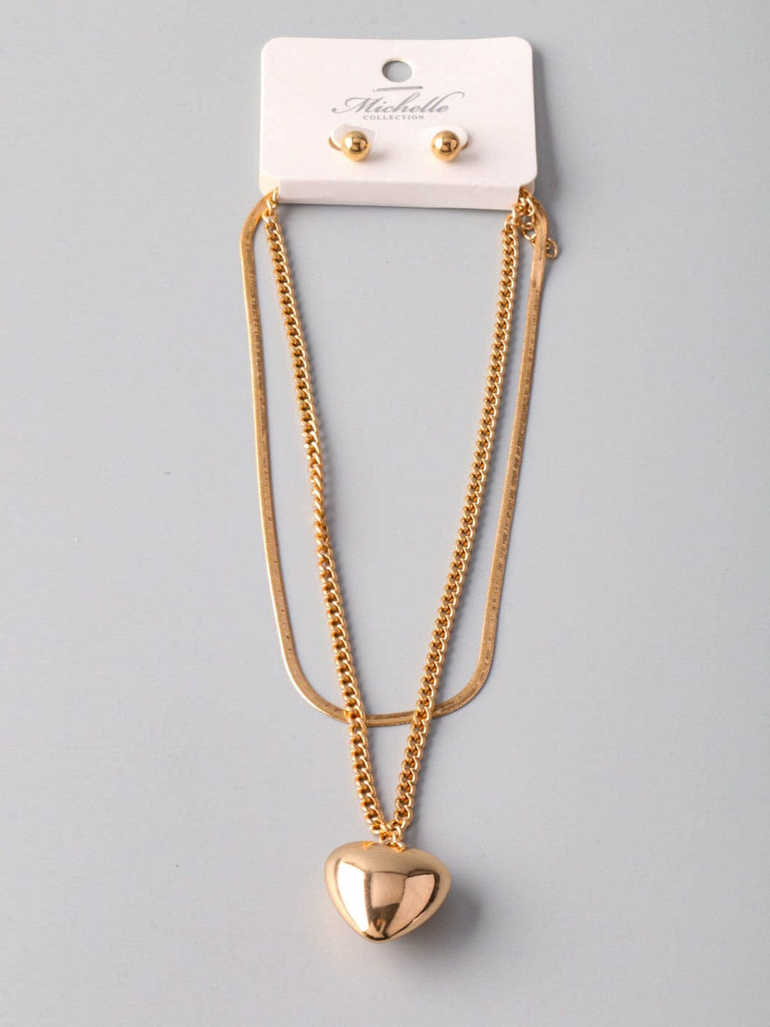 WOMEN'S GOLD PEARL & HEART EARRINGS & NECKLACE SET