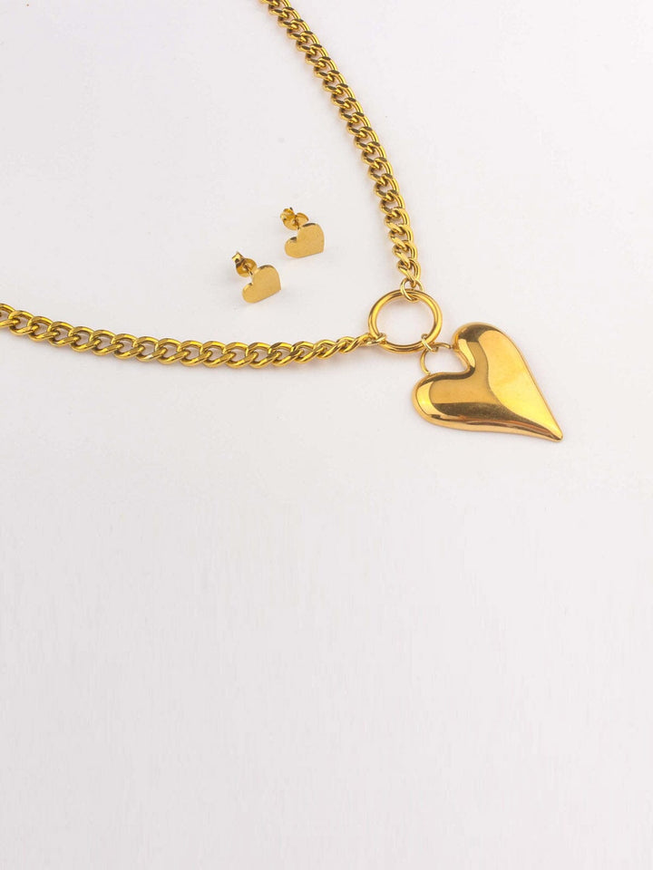 WOMEN'S STAINLESS STEAL HEART EARRINGS & NECKLACE SET