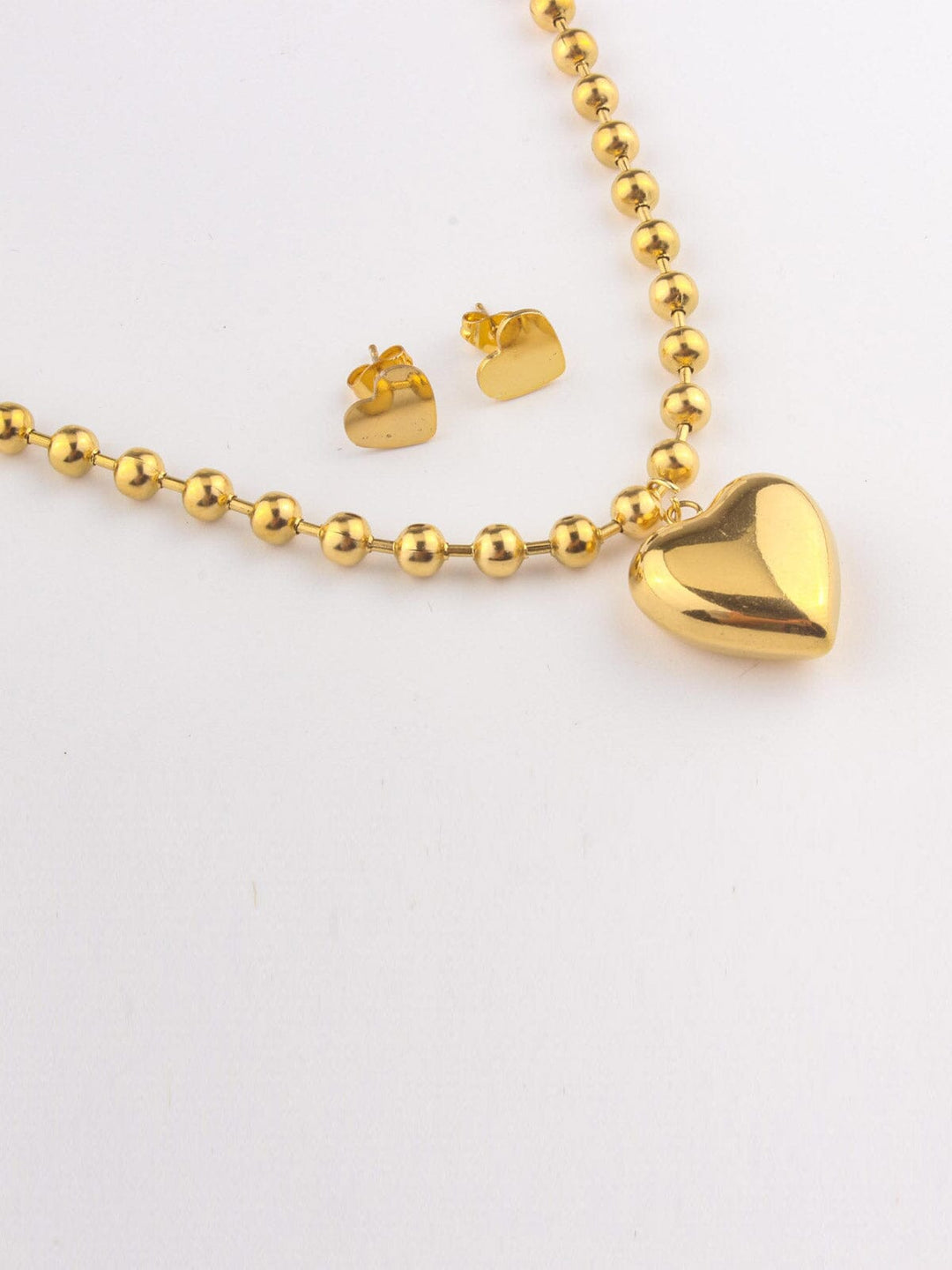 WOMEN'S STAINLESS STEEL HEART EARRINGS & NECKLACE SET